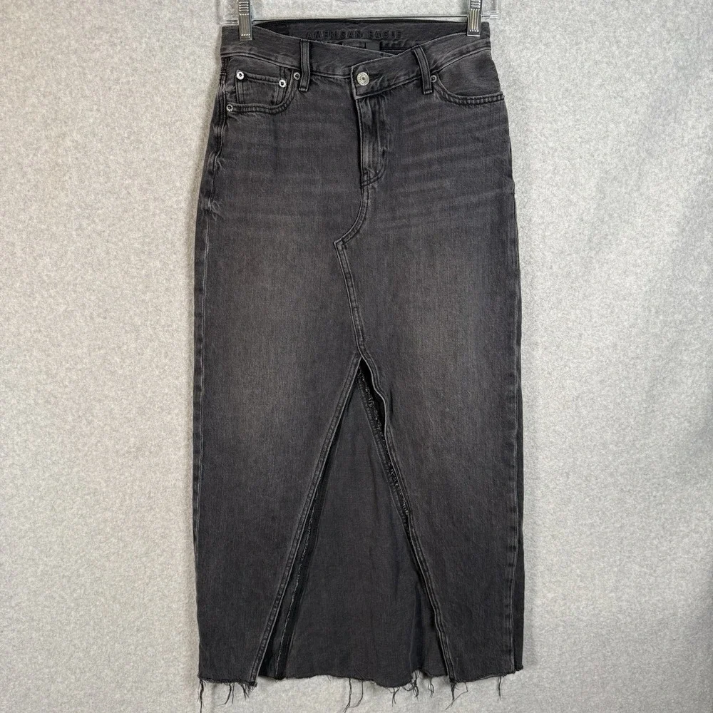 American‎ eagle 90s high rise maxi skirt womens 0 black denim